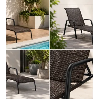 PK Deal Ξαπλώστρα Αλουμινίου με Rattan Μαύρο-Καφέ | Επαγγελματικού Τύπου – Ανακλινόμενη 4 Θέσεων – Στοιβαζόμενη – 200x68 PK Deal Ξαπλώστρα Αλουμινίου με Rattan Μαύρο-Καφέ | Επαγγελματικού Τύπου – Ανακλινόμενη 4 Θέσεων – Στοιβαζόμενη – 200x68