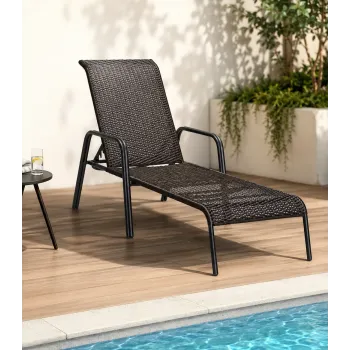 PK Deal Ξαπλώστρα Αλουμινίου με Rattan Μαύρο-Καφέ | Επαγγελματικού Τύπου – Ανακλινόμενη 4 Θέσεων – Στοιβαζόμενη – 200x68
