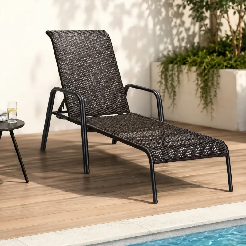 PK Deal Ξαπλώστρα Αλουμινίου με Rattan Μαύρο-Καφέ | Επαγγελματικού Τύπου – Ανακλινόμενη 4 Θέσεων – Στοιβαζόμενη – 200x68
