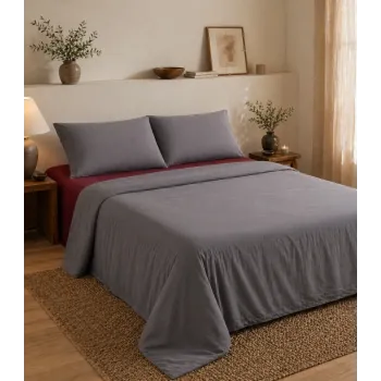Σετ Σεντόνια Υπέρδιπλα 4 Τεμαχίων 240x260cm 100% Βαμβάκι 200TC Γκρι- Μπορντό