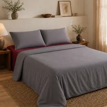Σετ Σεντόνια Υπέρδιπλα 4 Τεμαχίων 240x260cm 100% Βαμβάκι 200TC Γκρι- Μπορντό