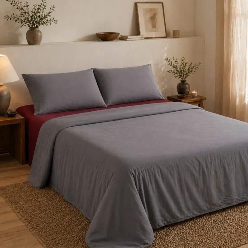 Σετ Σεντόνια Υπέρδιπλα 4 Τεμαχίων 240x260cm 100% Βαμβάκι 200TC Γκρι- Μπορντό