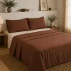 Σετ Σεντόνια Υπέρδιπλα 4 Τεμαχίων 240x260cm 100% Βαμβάκι 200TC Καφέ - Εκρού