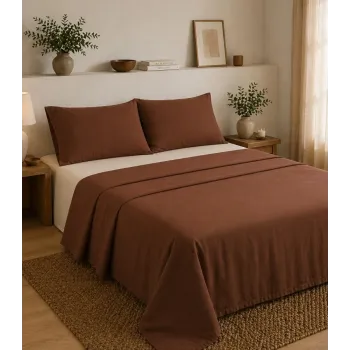 Σετ Σεντόνια Υπέρδιπλα 4 Τεμαχίων 240x260cm 100% Βαμβάκι 200TC Καφέ - Εκρού