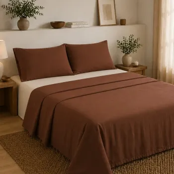 Σετ Σεντόνια Υπέρδιπλα 4 Τεμαχίων 240x260cm 100% Βαμβάκι 200TC Καφέ - Εκρού
