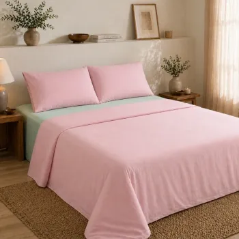Σετ Σεντόνια Υπέρδιπλα 4 Τεμαχίων 240x260cm 100% Βαμβάκι 200TC Ροζ- Μέντα