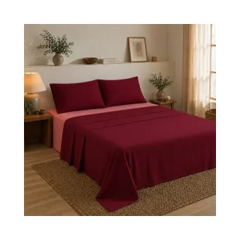 Σετ Σεντόνια Υπέρδιπλα 4 Τεμαχίων 240x260cm 100% Βαμβάκι 200TC Μπορντό- Σάπιο Μήλο