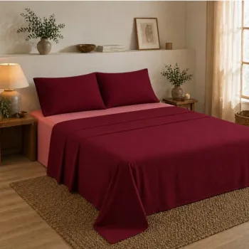 Σετ Σεντόνια Υπέρδιπλα 4 Τεμαχίων 240x260cm 100% Βαμβάκι 200TC Μπορντό- Σάπιο Μήλο