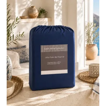 Σετ Σεντόνια Υπέρδιπλα 4 Τεμαχίων 240x260cm 100% Βαμβάκι 200TC Μπλέ - Γκρί