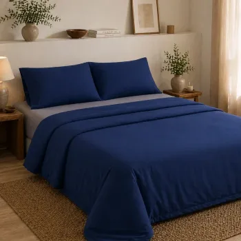 Σετ Σεντόνια Υπέρδιπλα 4 Τεμαχίων 240x260cm 100% Βαμβάκι 200TC Μπλέ - Γκρί
