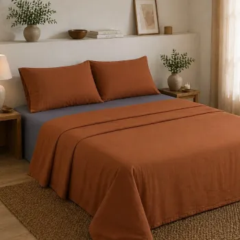 Σετ Σεντόνια Υπέρδιπλα 4 Τεμαχίων 240x260cm 100% Βαμβάκι 200TC Τερακότα - Γκρί
