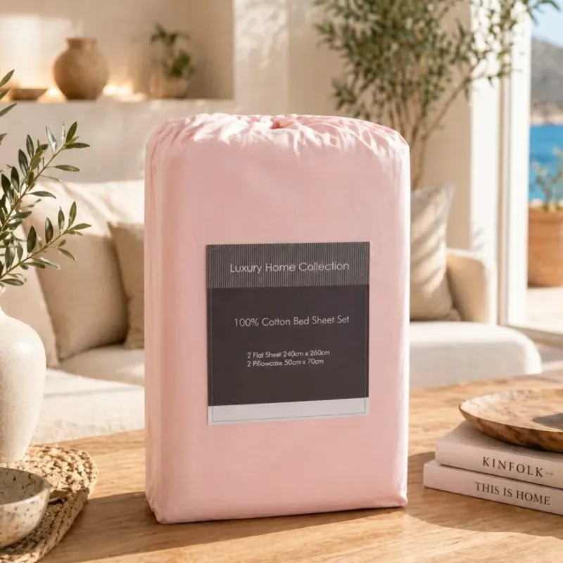 Σετ Σεντόνια Υπέρδιπλα 4 Τεμαχίων 240x260cm 100% Βαμβάκι 200TC Γαλάζιο - Ροζ