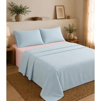 Σετ Σεντόνια Υπέρδιπλα 4 Τεμαχίων 240x260cm 100% Βαμβάκι 200TC Γαλάζιο - Ροζ
