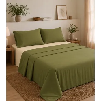 Σετ Σεντόνια Υπέρδιπλα 4 Τεμαχίων 240x260cm 100% Βαμβάκι 200TC Λαδί- Εκρού