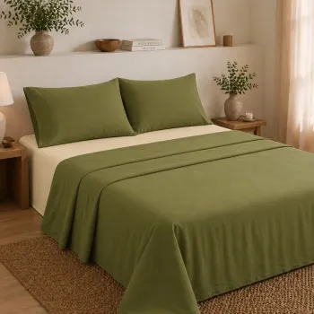 Σετ Σεντόνια Υπέρδιπλα 4 Τεμαχίων 240x260cm 100% Βαμβάκι 200TC Λαδί- Εκρού