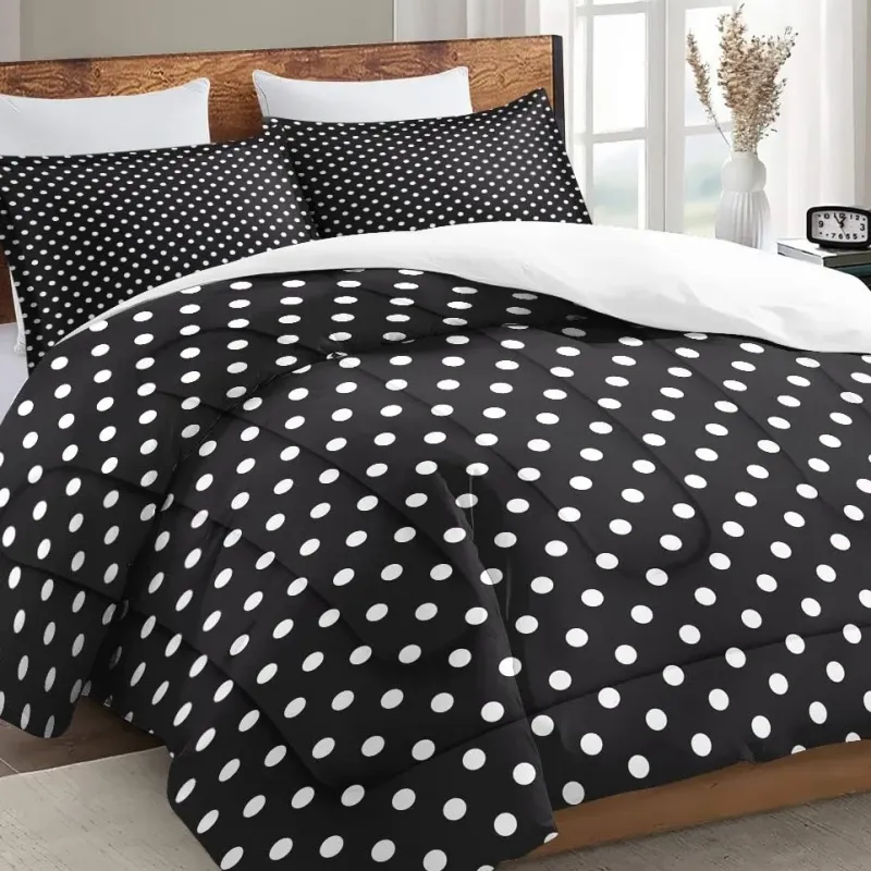 Σετ Σεντόνια Υπέρδιπλα 4 Τεμαχίων 240x260cm Βαμβακοσατέν 300TC Μαύρο Πουά