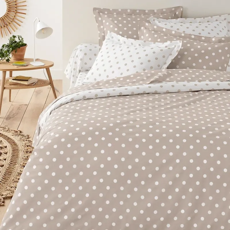 Σετ Σεντόνια Υπέρδιπλα 4 Τεμαχίων 240x260cm Βαμβακοσατέν 300TC Μπεζ Πουά