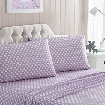 Σετ Σεντόνια Υπέρδιπλα 4 Τεμαχίων 240x260cm Βαμβακοσατέν 300TC Μωβ Πουά