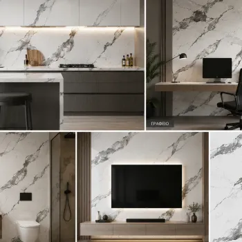 Πάνελ PVC Μαρμάρου Luxury Stone Grey Glossy 122x244cm 3mm για Επένδυση Τοίχου