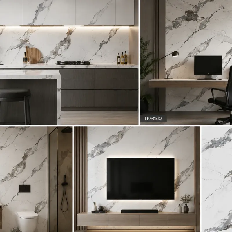 Πάνελ PVC Μαρμάρου Luxury Stone Grey Glossy 122x244cm 3mm για Επένδυση Τοίχου