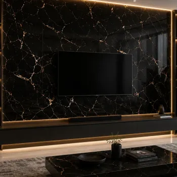Πάνελ PVC Μαρμάρου Black Golden Marble Glossy 122x244cm 3mm για Επένδυση Τοίχου