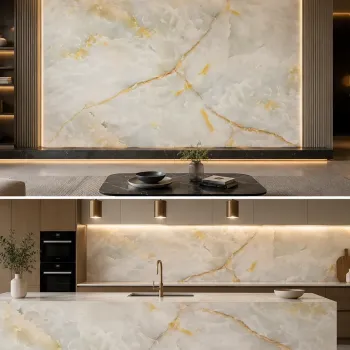 Πάνελ PVC Μαρμάρου Golden Ivory Onyx Glossy 122x244cm 3mm | Premium Επένδυση Τοίχου