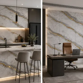 Πάνελ PVC Μαρμάρου Grey Agate Gold Glossy 122x244cm 3mm | Premium Luxury Wall Panel