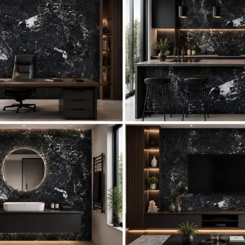 Πάνελ PVC Μαρμάρου Black Imperial Glossy 122x244cm 3mm | Premium Wall Panel